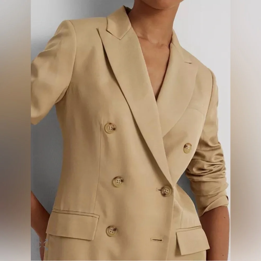 Lauren Ralph Lauren Double Peak Lapel Jacket in Tan Size 12. NWT